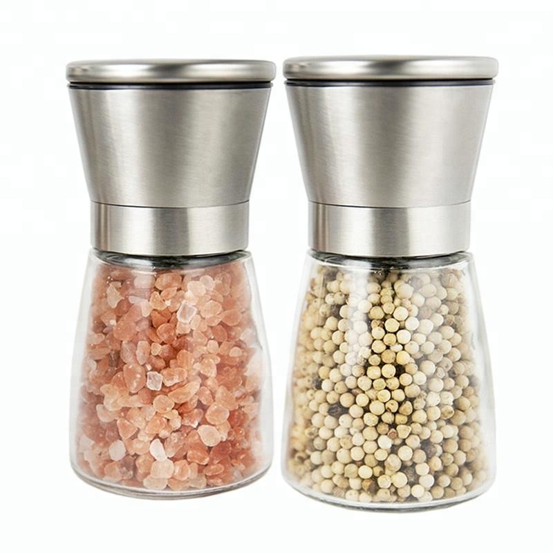 Set of 2 Salt and Pepper Grinder 150ml Spice Shakers with Stand and Brush